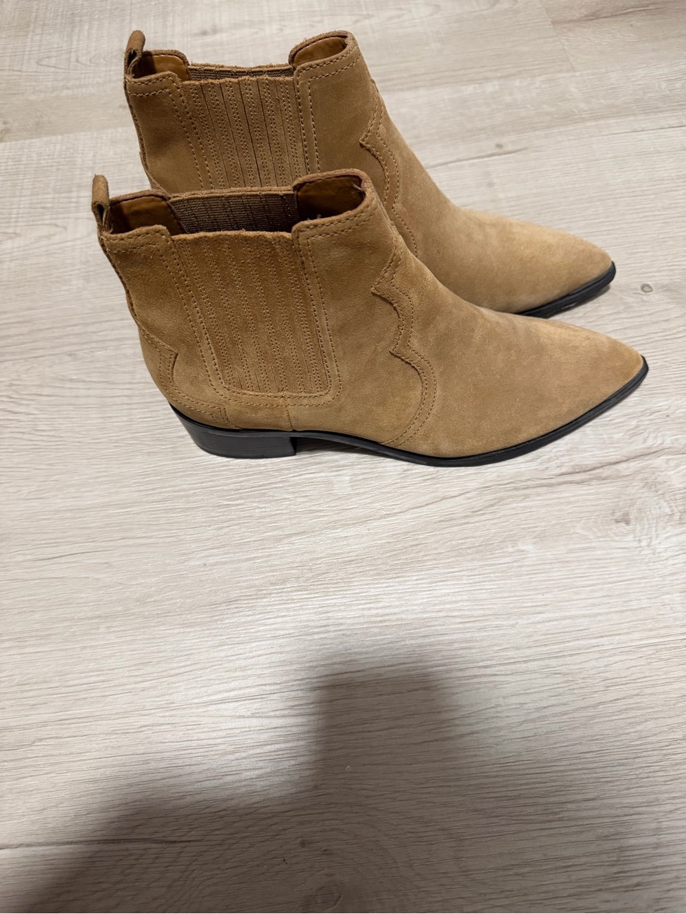 Marc Fisher Tan Suede Pointed Chelsea Ankle Boots
